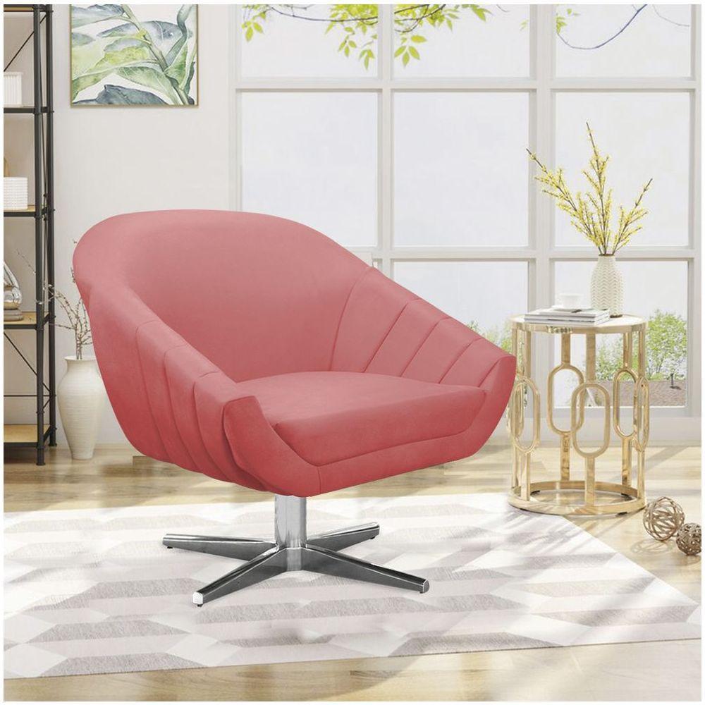 Kit 02 Poltronas Giratória Giovana Suede Base Cromada - D'rossi Cor Rose - 8