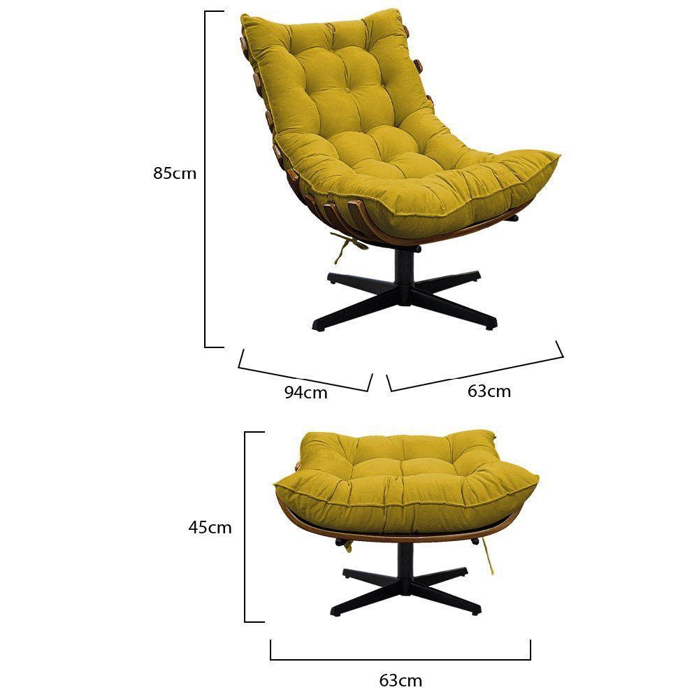 Kit 02 Poltronas E Puff Costela Base Giratória Suede - 4