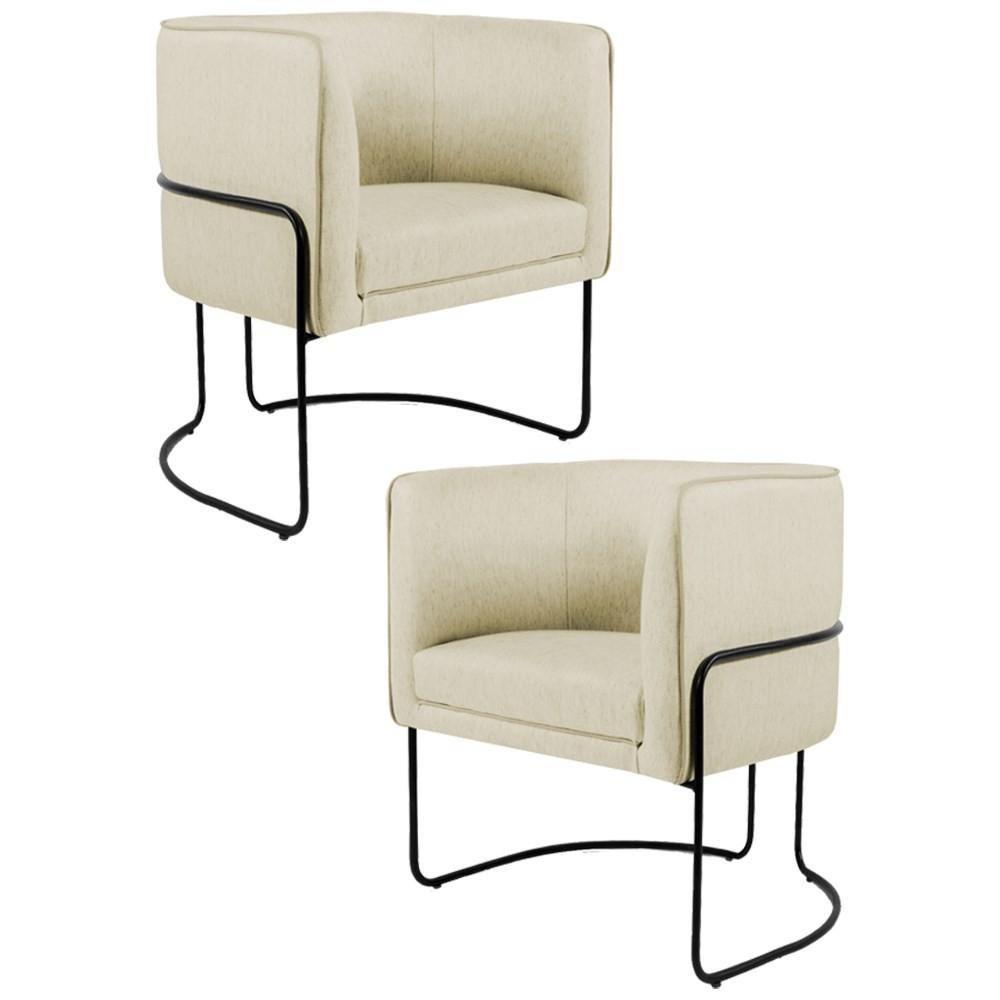 Kit 2 Poltronas Base Aço Betina C-129 Linho Bege - 1