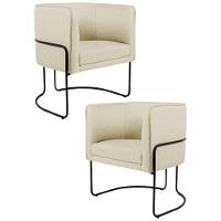 Kit 2 Poltronas Base Aço Betina C-129 Linho Bege - 1
