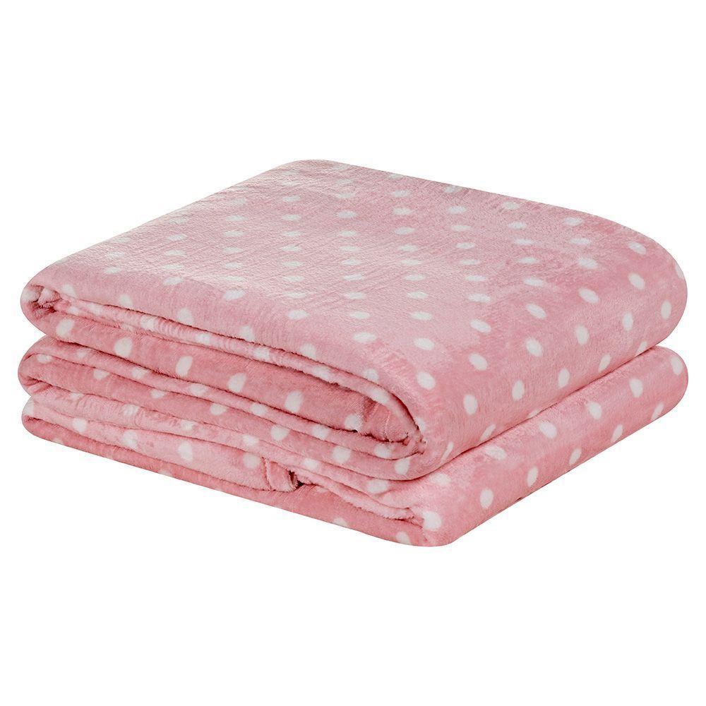 Cobertor Celine Casal Padrão Manta Flannel Mantinha Bolinhas - Rosa - 1
