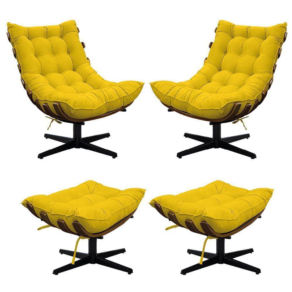 Kit 02 Poltronas E 02 Puffs Costela Base Giratória Corano - 1