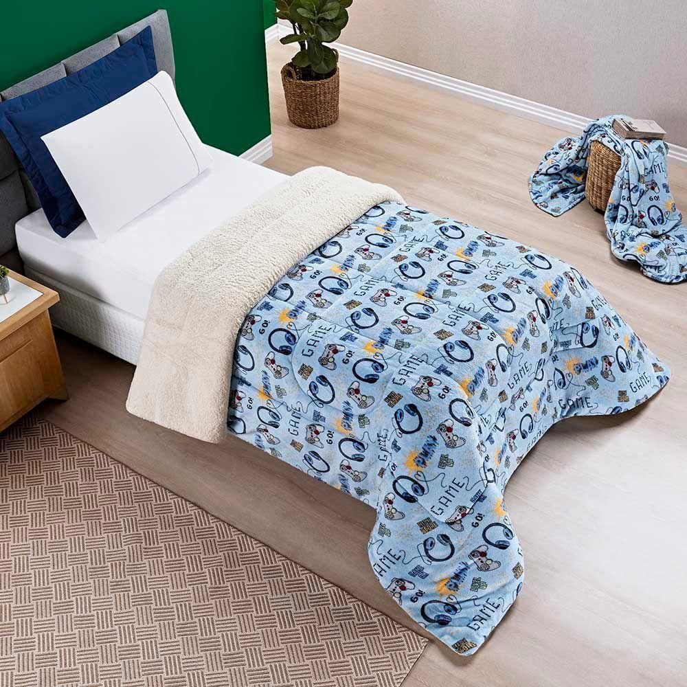 Coberdrom Solteiro Carrosel Kids Manta Flannel Sherpa Infantil Premium Toque Macio - Video Game - 4
