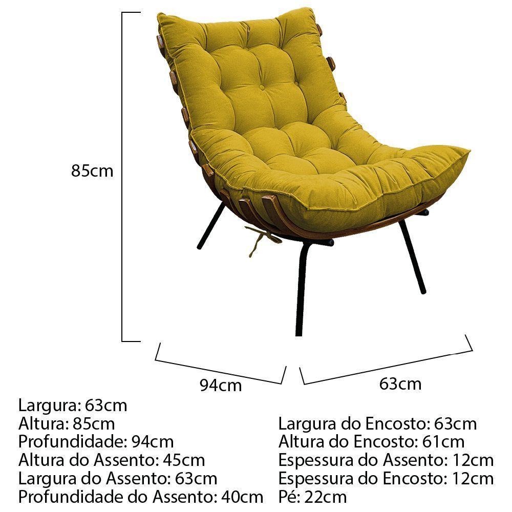 Kit 02 Poltronas E 02 Puffs Costela Base Fixa Suede - 5