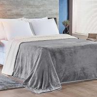Cobertor Magnific Casal Queen Sherpa Com Manta Microfibra Toque Lã Carneiro 01 Peça - Cinza - 1