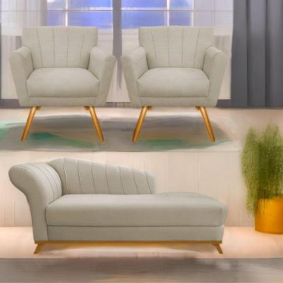 Kit Diva Recamier Vanessa 140Cm Lado Direito E 02 Poltronas Laura Suede Cor Bege