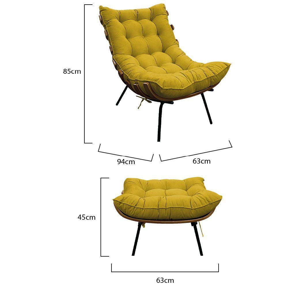 Kit 02 Poltronas E Puff Costela Base Fixa Suede - 3