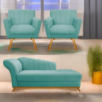 Kit Diva Recamier Vanessa 140Cm Lado Direito E 02 Poltronas Laura Suede Cor Azultiffany