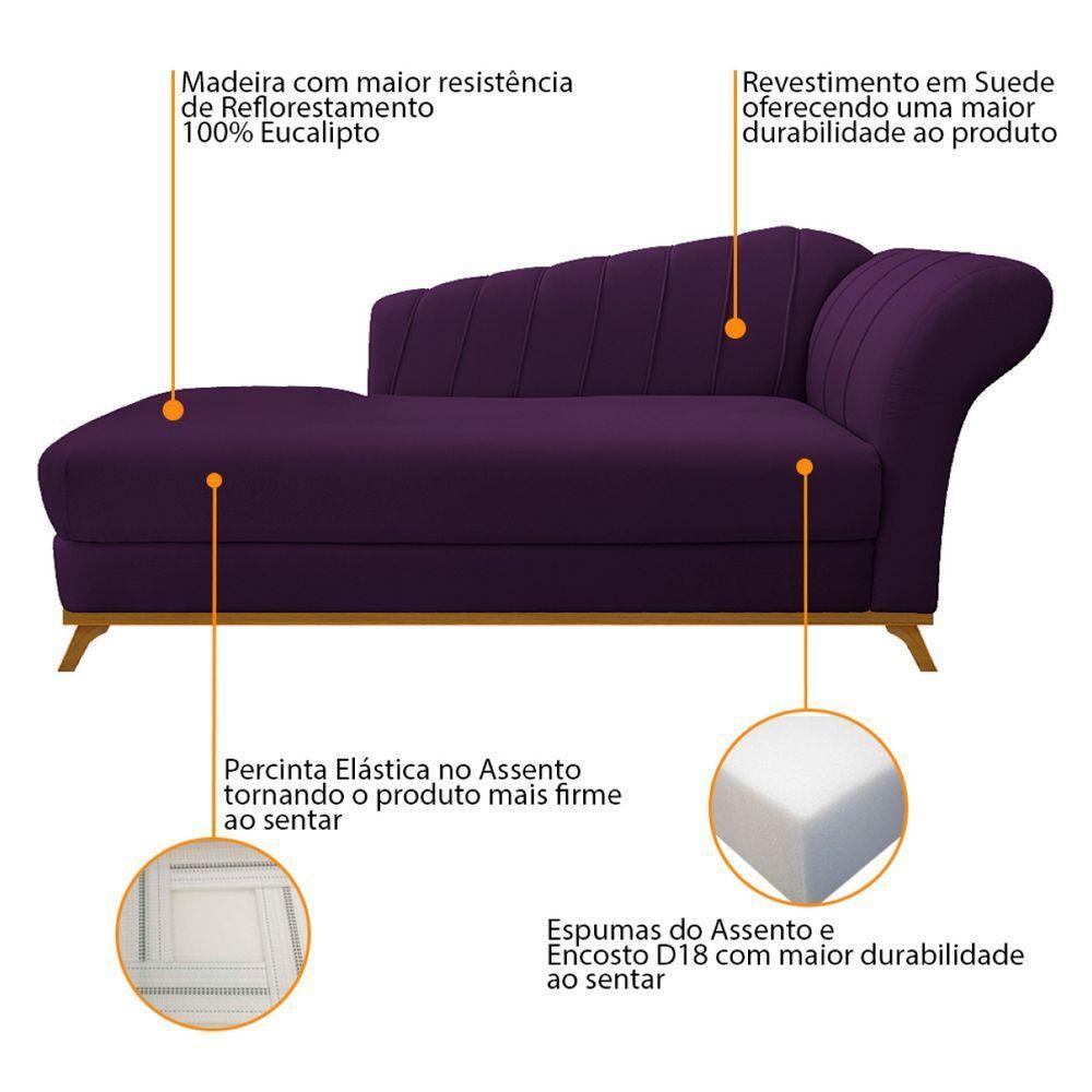 Kit Diva Recamier Vanessa 140Cm Lado Esquerdo E 02 Poltronas Laura Suede Cor Roxo - 6