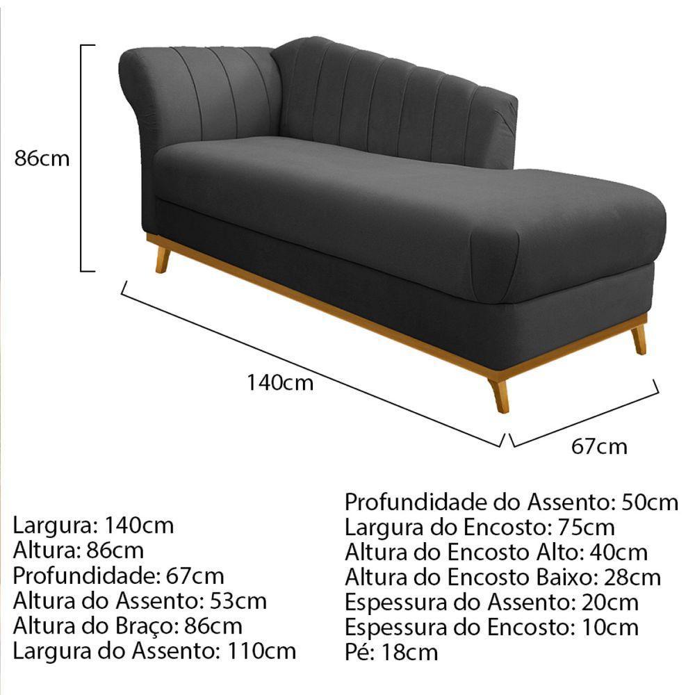 Kit Diva Recamier Vanessa 140Cm Lado Direito E 02 Poltronas Laura Linho Cor Cinzaescuro - 9
