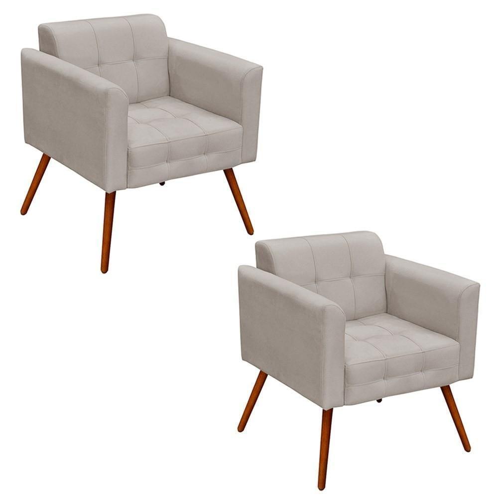 Kit 2 Poltronas Sala de Estar Pés Palito Ana Suede Bege Ibiza - 1