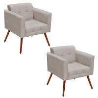 Kit 2 Poltronas Sala de Estar Pés Palito Ana Suede Bege Ibiza - 1