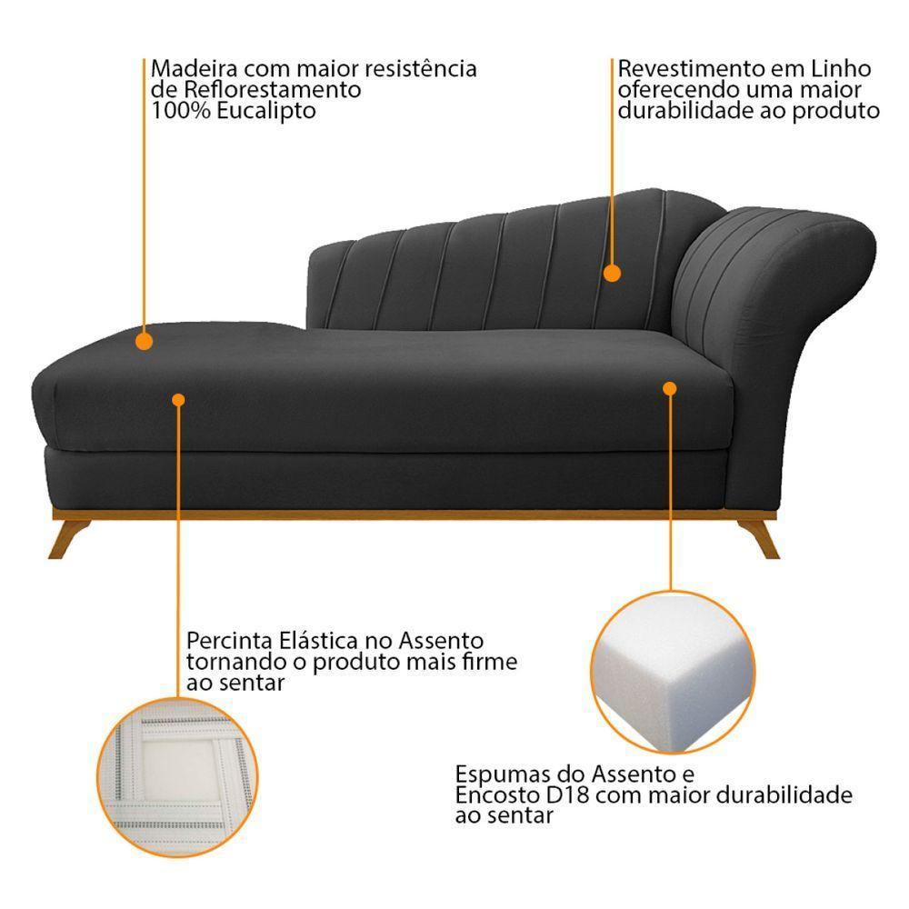 Kit Diva Recamier Vanessa 140Cm Lado Esquerdo E 02 Poltronas Laura Linho Cor Cinzaescuro - 7