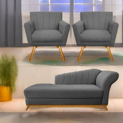 Kit Diva Recamier Vanessa 160Cm Lado Esquerdo E 02 Poltronas Laura Suede Cor Cinza