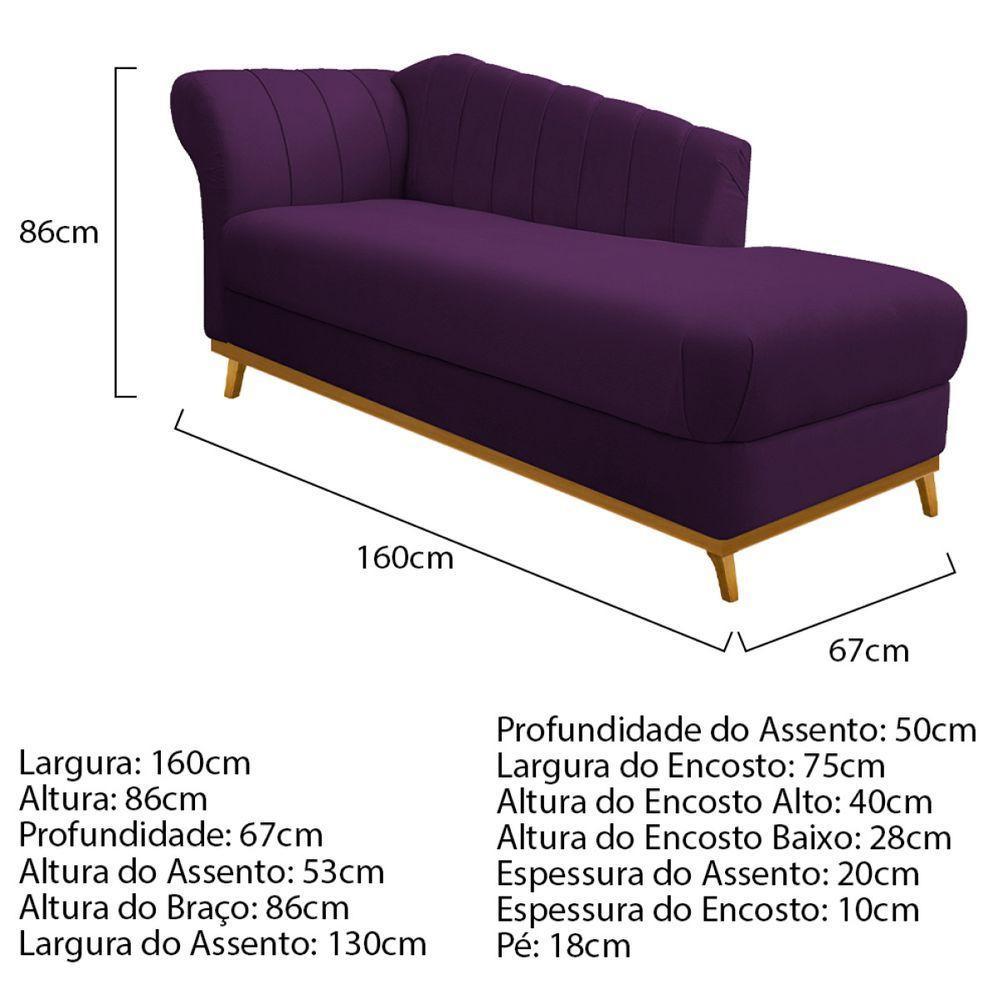 Kit Diva Recamier Vanessa 160Cm Lado Direito E 02 Poltronas Laura Suede Cor Roxo - 5