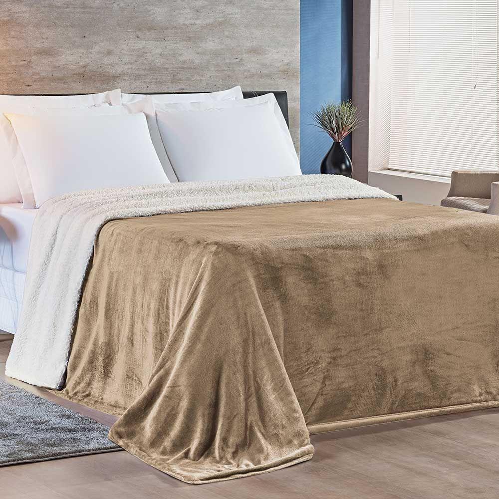 Cobertor Magnific Casal King Sherpa Com Manta Microfibra Toque Lã Carneiro 01 Peça - Cáqui Bege - 1