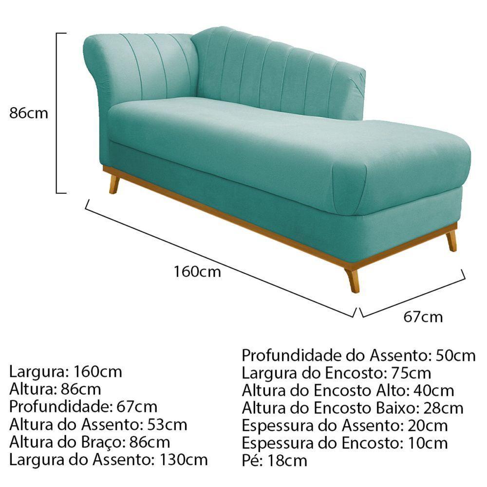 Kit Diva Recamier Vanessa 160Cm Lado Direito E 02 Poltronas Laura Suede Cor Azultiffany - 2