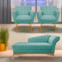 Kit Diva Recamier Vanessa 160Cm Lado Esquerdo E 02 Poltronas Laura Suede Cor Azultiffany - 2