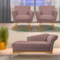 Kit Diva Recamier Vanessa 160Cm Lado Esquerdo E 02 Poltronas Laura Linho Cor Rosê - 2