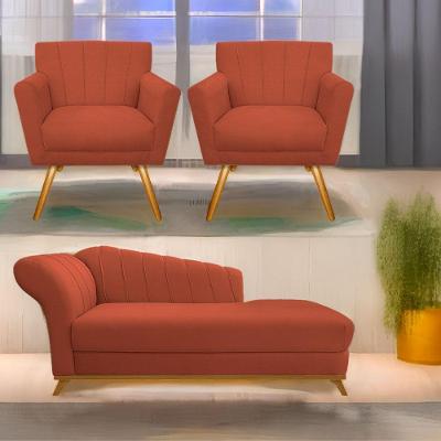 Kit Diva Recamier Vanessa 185Cm Lado Direito E 02 Poltronas Laura Suede Cor Terracota