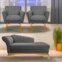 Kit Diva Recamier Vanessa 160Cm Lado Direito E 02 Poltronas Laura Suede Cor Cinza - 1
