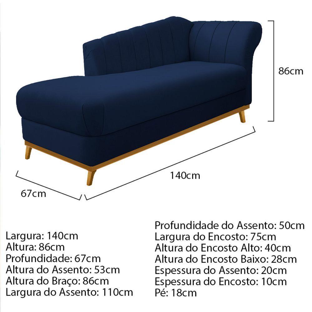 Kit Diva Recamier Vanessa 140Cm Lado Esquerdo E 02 Poltronas Laura Suede Cor Azulmarinho - 10