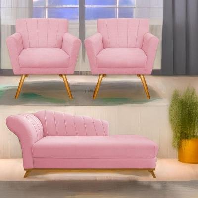 Kit Diva Recamier Vanessa 160Cm Lado Direito E 02 Poltronas Laura Suede Cor Rosabebê