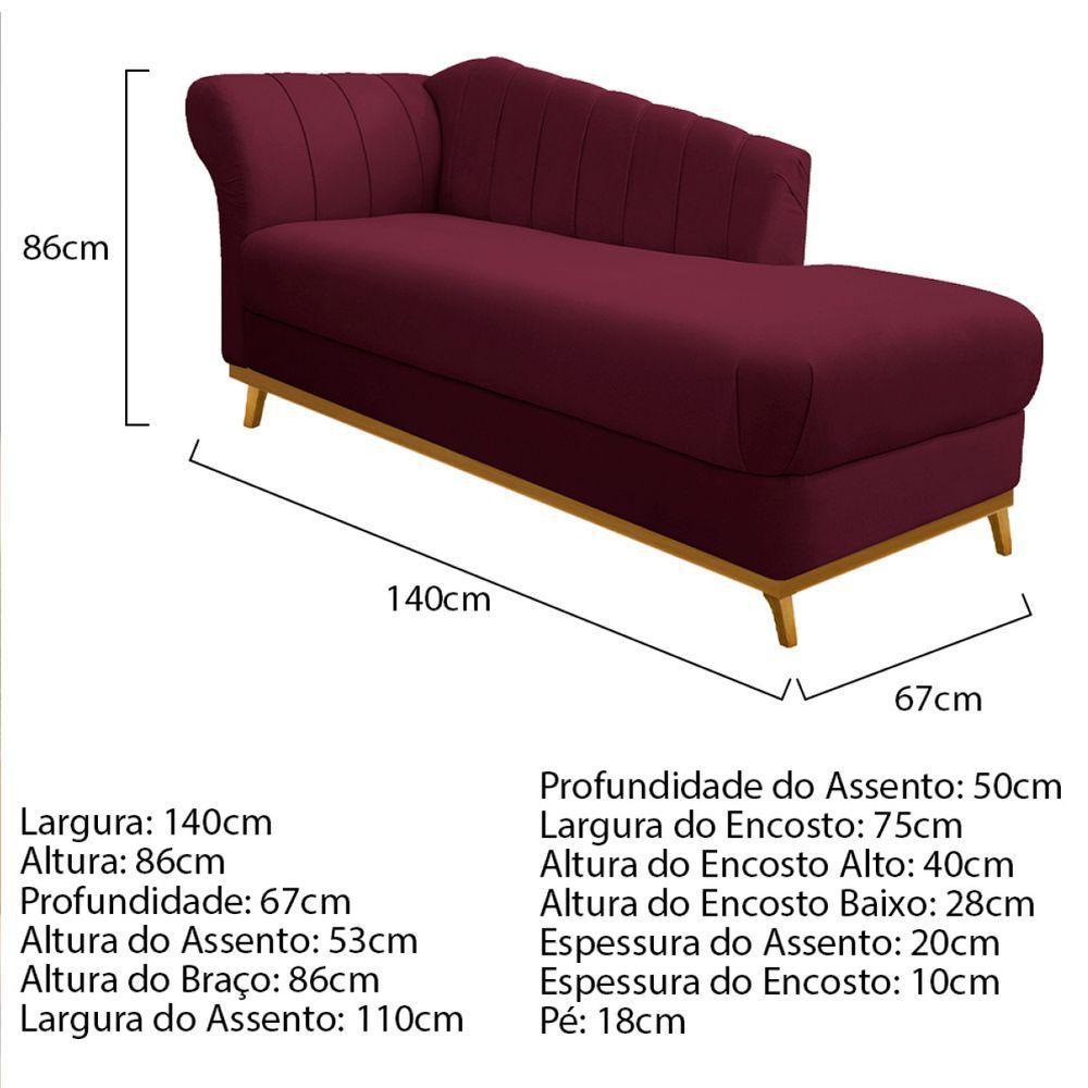 Kit Diva Recamier Vanessa 140Cm Lado Direito E 02 Poltronas Laura Suede Cor Bordô - 5