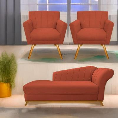 Kit Diva Recamier Vanessa 185Cm Lado Esquerdo E 02 Poltronas Laura Suede Cor Terracota