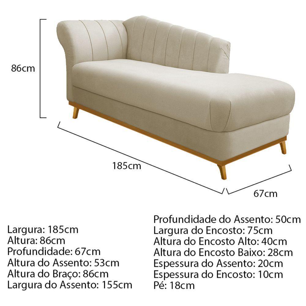 Kit Diva Recamier Vanessa 185Cm Lado Direito E 02 Poltronas Laura Linho Cor Bege - 5