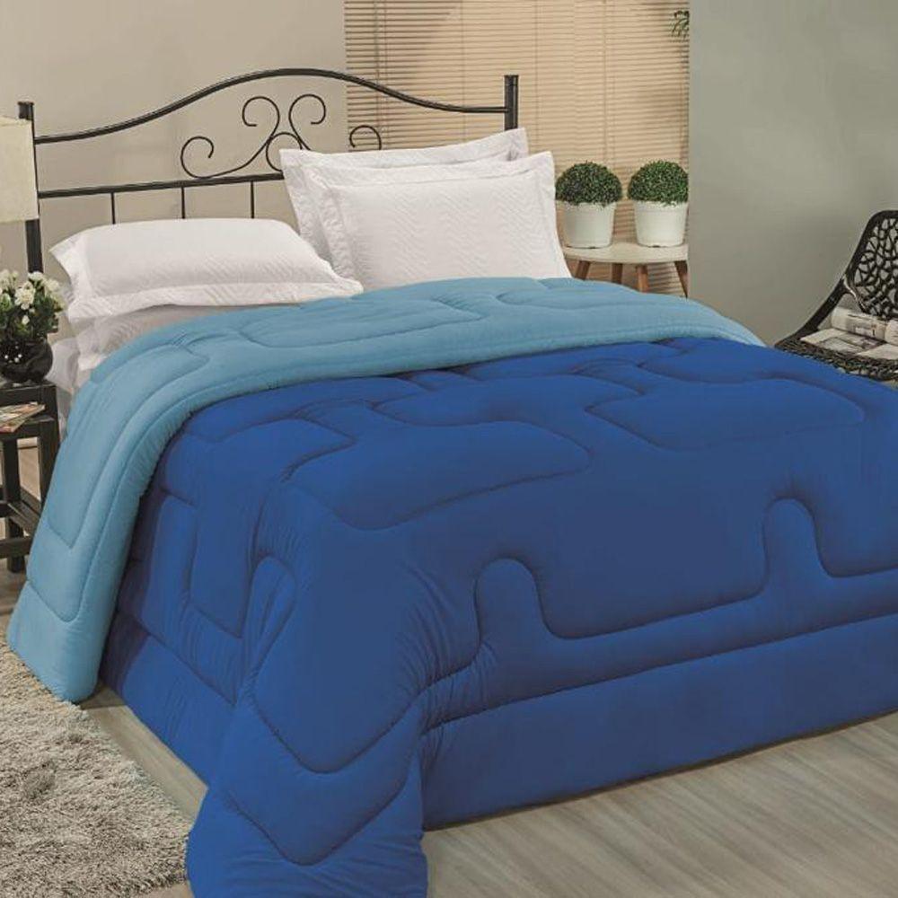 Edredom Cobertor Foster Queen Malha 100% Algodão Fio Penteado Pesado Grosso - Azul - 1