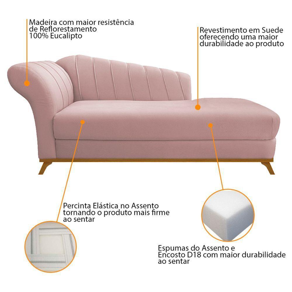 Kit Diva Recamier Vanessa 140Cm Lado Direito E 02 Poltronas Laura Suede Cor Rosê - 7