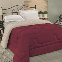 Edredom Cobertor Foster Solteiro Malha 100% Algodão Fio Penteado Pesado Grosso - Vinho E Bege - 1