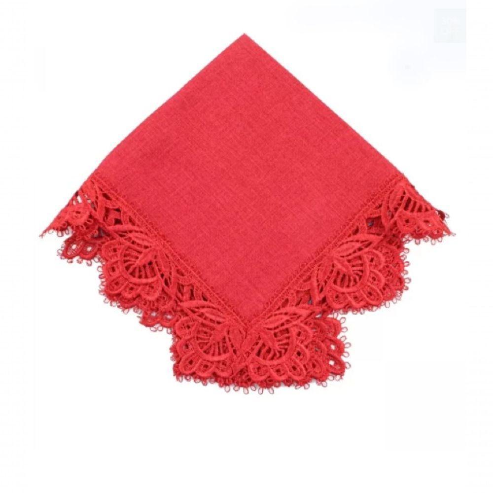 Guardanapo Vermelho Com Renda 45X45Cm - 1