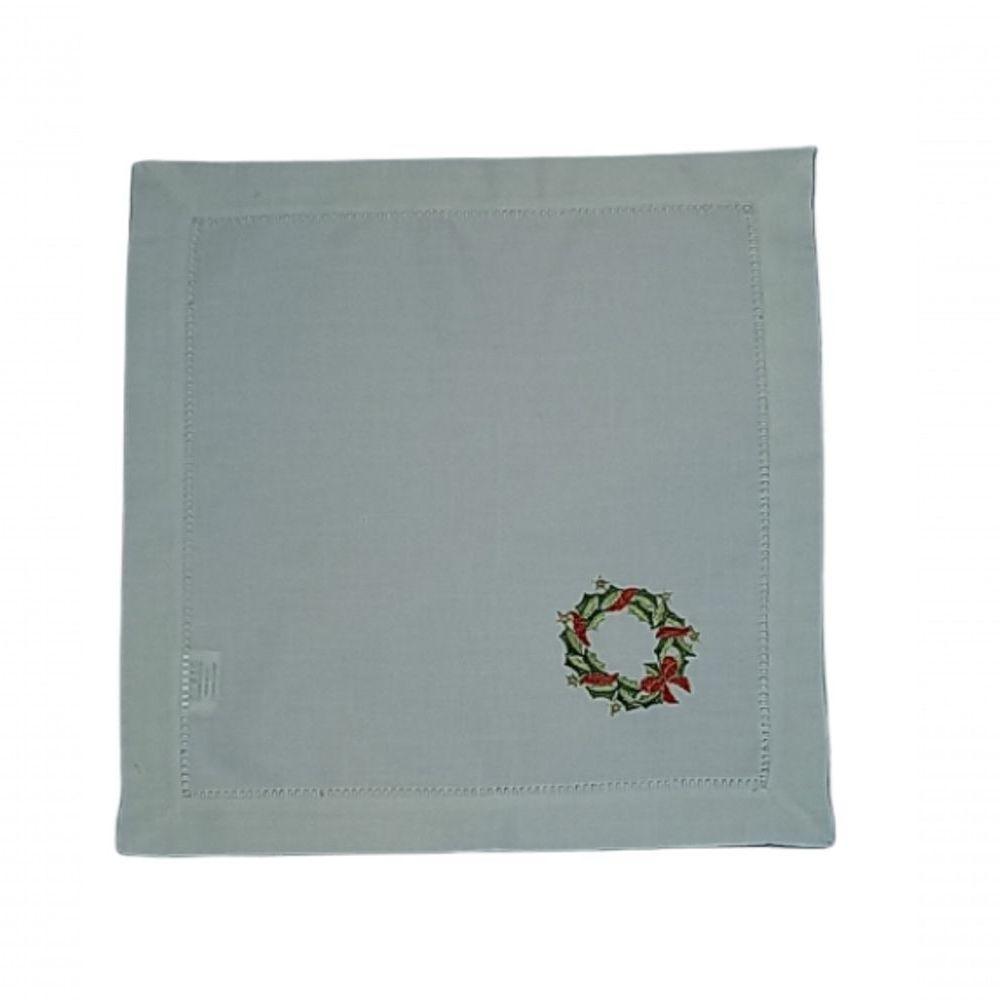 Guardanapo De Linho Natal Branco Bordado Com Quirlandinha 45x45 Cm - 1