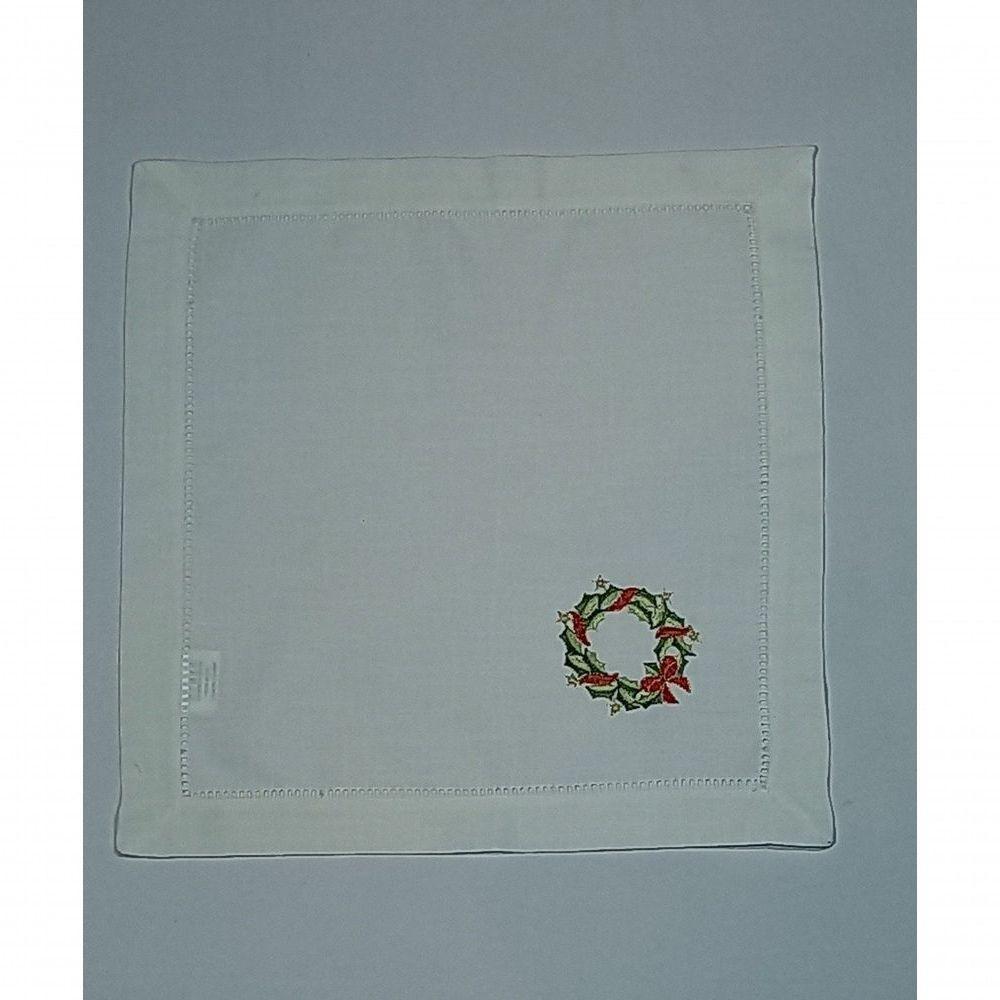Guardanapo De Linho Natal Branco Bordado Com Quirlandinha 45x45 Cm - 2