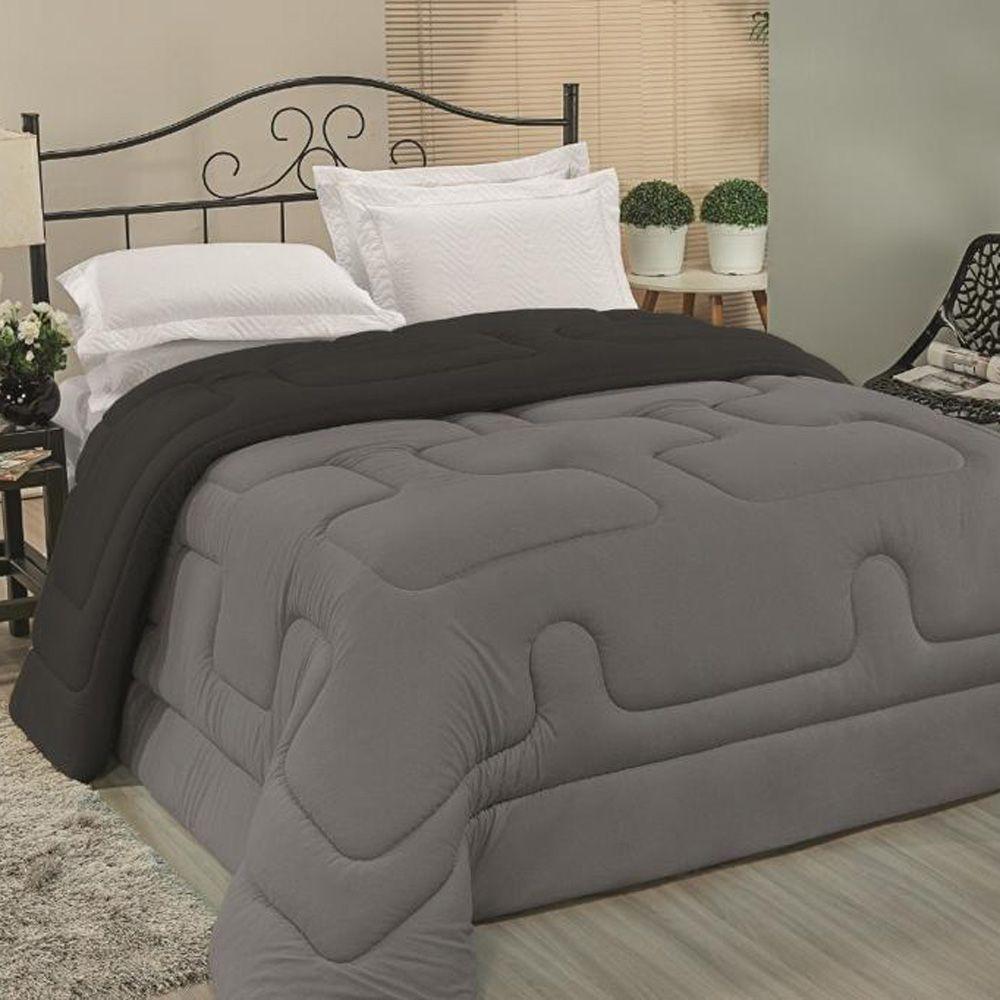 Edredom Cobertor Foster King Malha 100% Algodão Fio Penteado Pesado Grosso - Cinza E Preto - 1