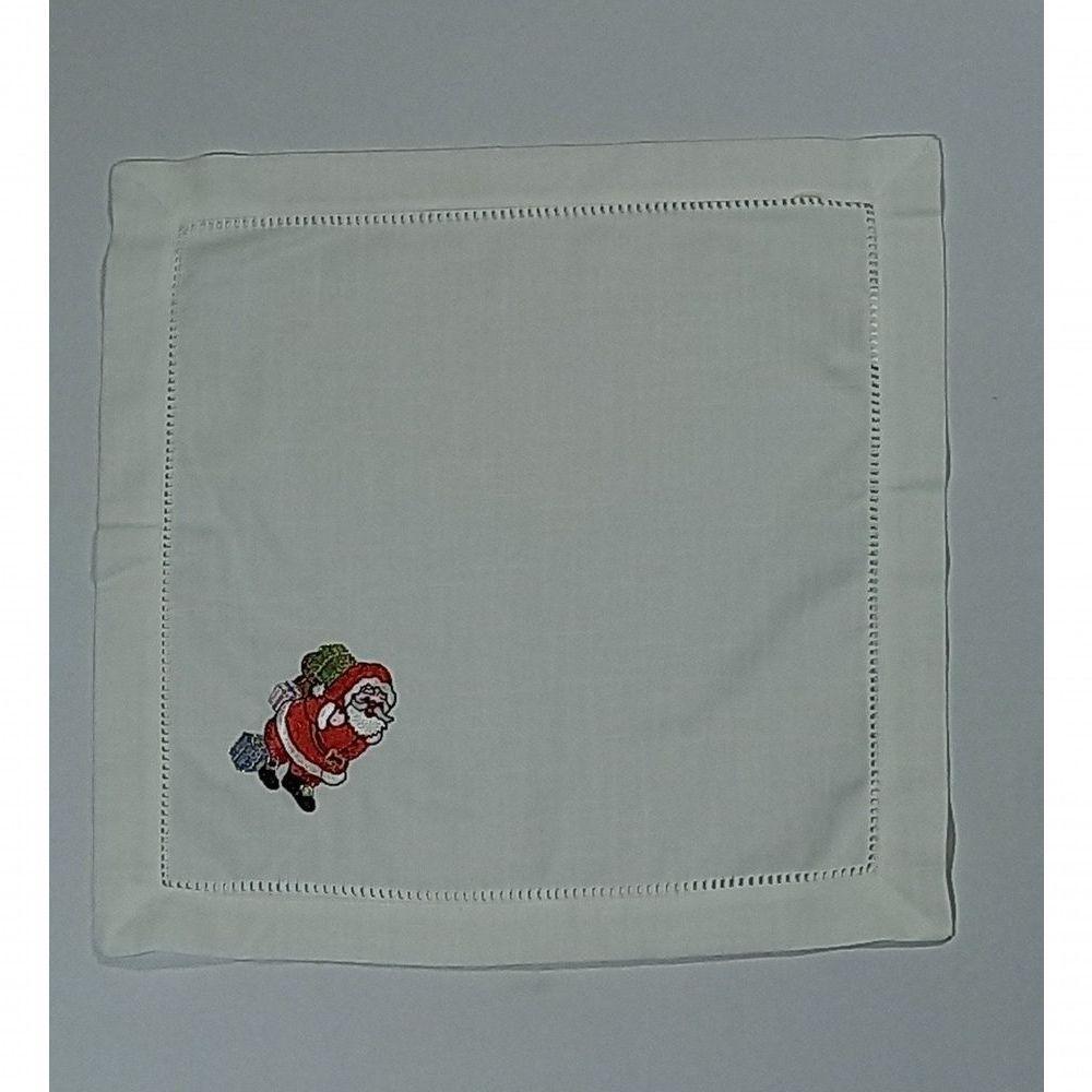 Guardanapo De Linho Natal Branco Bordado Com Papai Noel 45x45 Cm - 2