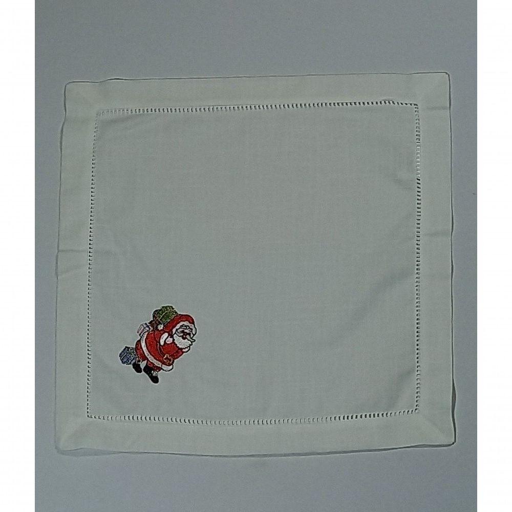 Guardanapo De Linho Natal Branco Bordado Com Papai Noel 45x45 Cm - 3