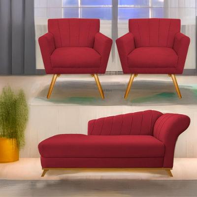 Kit Diva Recamier Vanessa 185Cm Lado Esquerdo E 02 Poltronas Laura Suede Cor Vermelho