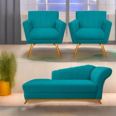 Kit Diva Recamier Vanessa 160Cm Lado Esquerdo E 02 Poltronas Laura Suede Cor Azulturquesa