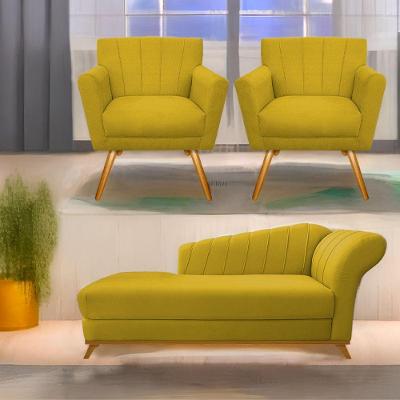 Kit Diva Recamier Vanessa 160Cm Lado Esquerdo E 02 Poltronas Laura Suede Cor Amarelo