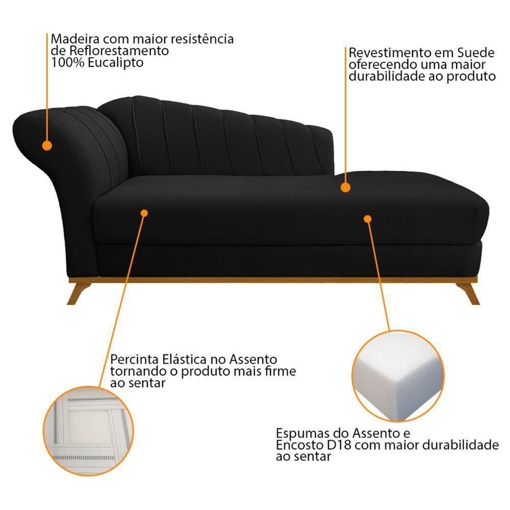 Kit Diva Recamier Vanessa 160Cm Lado Direito E 02 Poltronas Laura Suede Cor Preto - 5