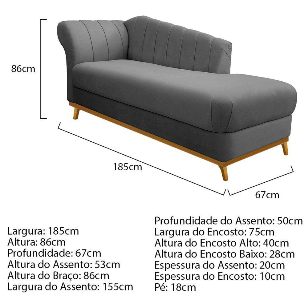 Kit Diva Recamier Vanessa 185Cm Lado Direito E 02 Poltronas Laura Suede Cor Cinza - 8