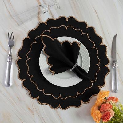 Jogo De Guardanapos Sousplat Americano 12 Peças Bordado Decorativo - Florata Premium Preto