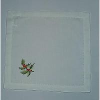 Guardanapo De Linho Natal Branco Bordado Com Azevinho 45x45 Cm - 3