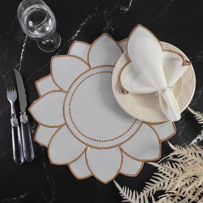 Jogo De Guardanapos Sousplat Americano 12 Peças Bordado Decorativo - Girassol Premium Marfim