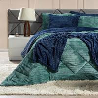 Kit Coberdrom Canelado Dupla Face Denver Queen 03pçs - Manta Microfibra Canelada Verde - 3