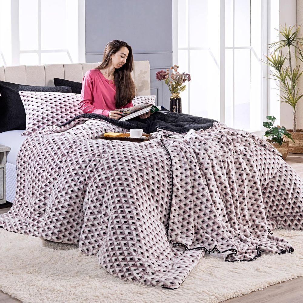 Kit Coberdrom Nevada Estampado Losangos Preto King 03pçs - Dupla Face - 6