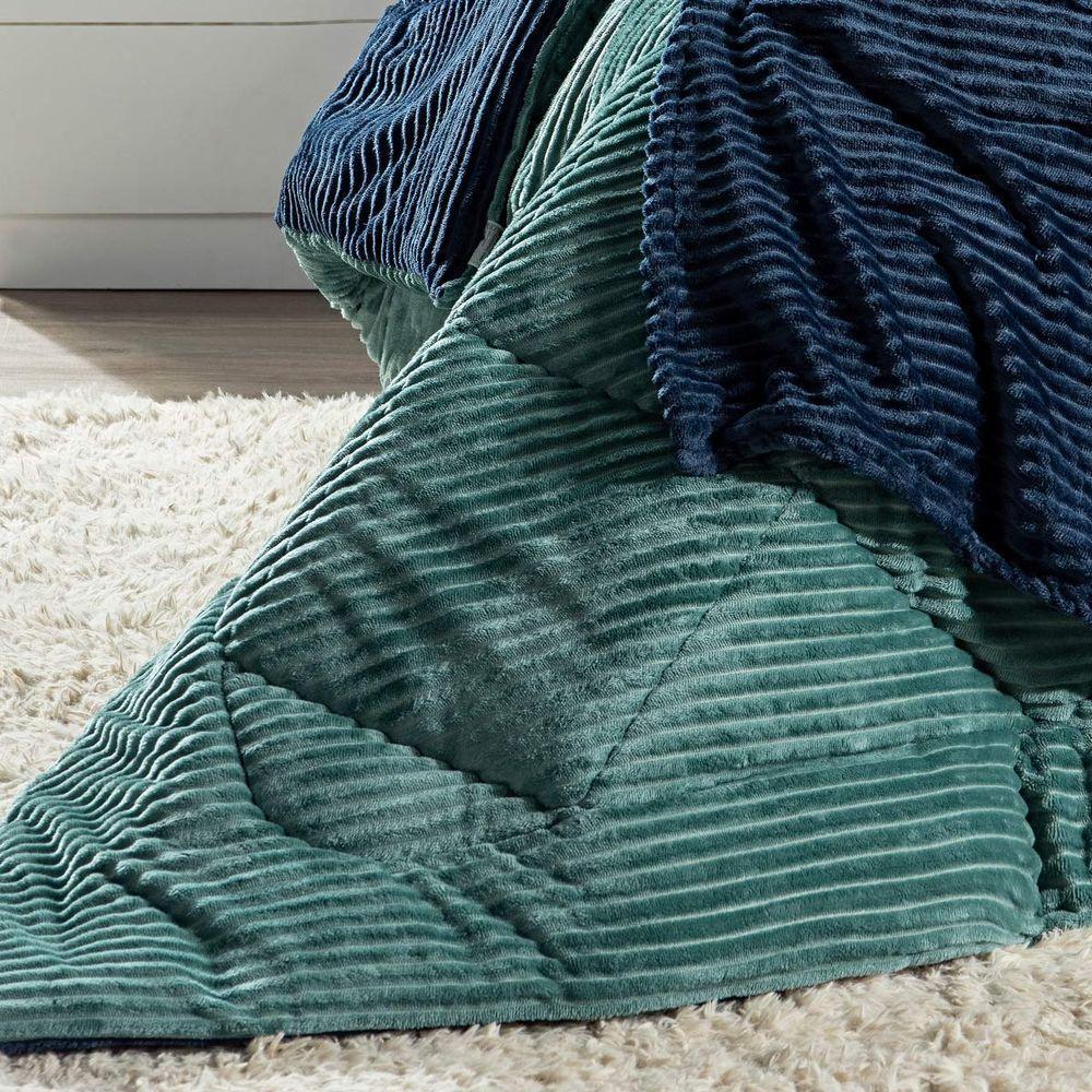 Kit Coberdrom Canelado Dupla Face Denver King 03pçs - Manta Microfibra Canelada Verde - 4